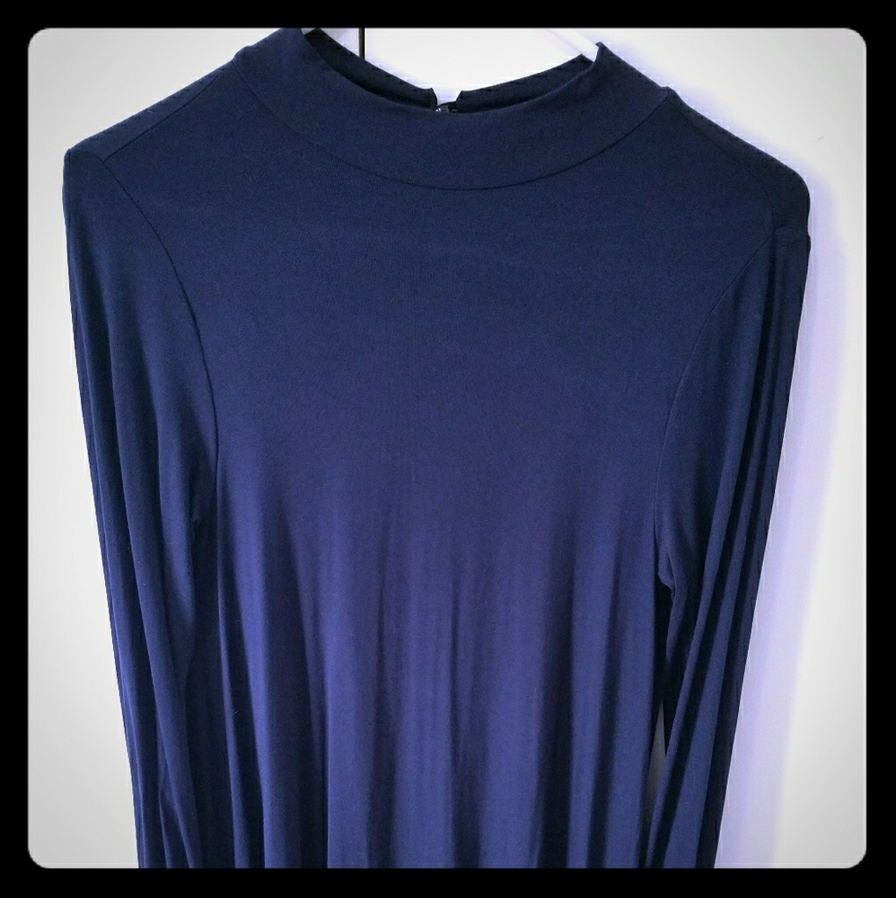 Navy mock turtleneck long sleeved dress